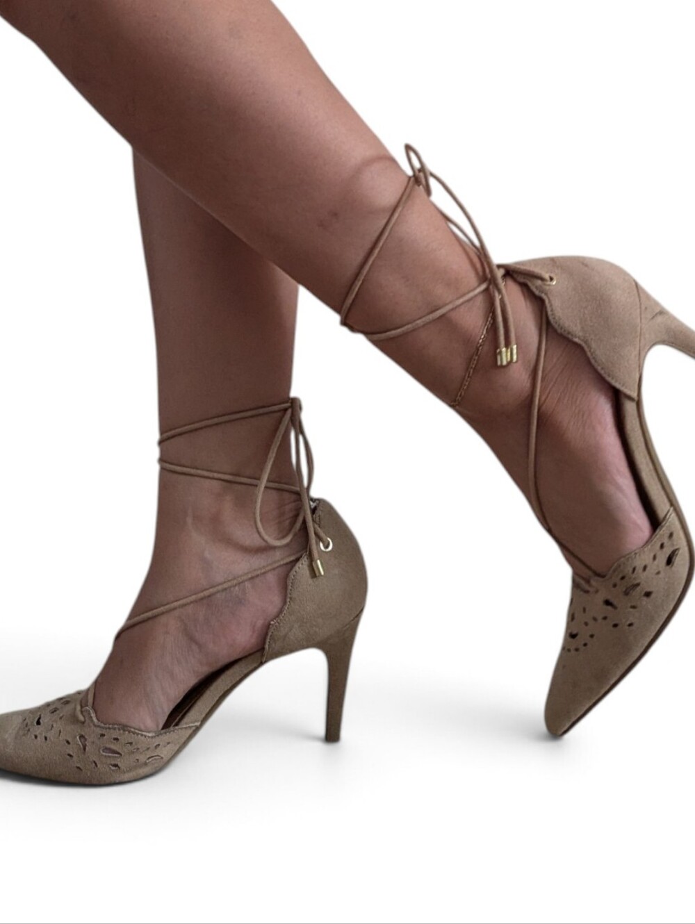 Christian Siriano Nude Lace-Up Pointed Heels